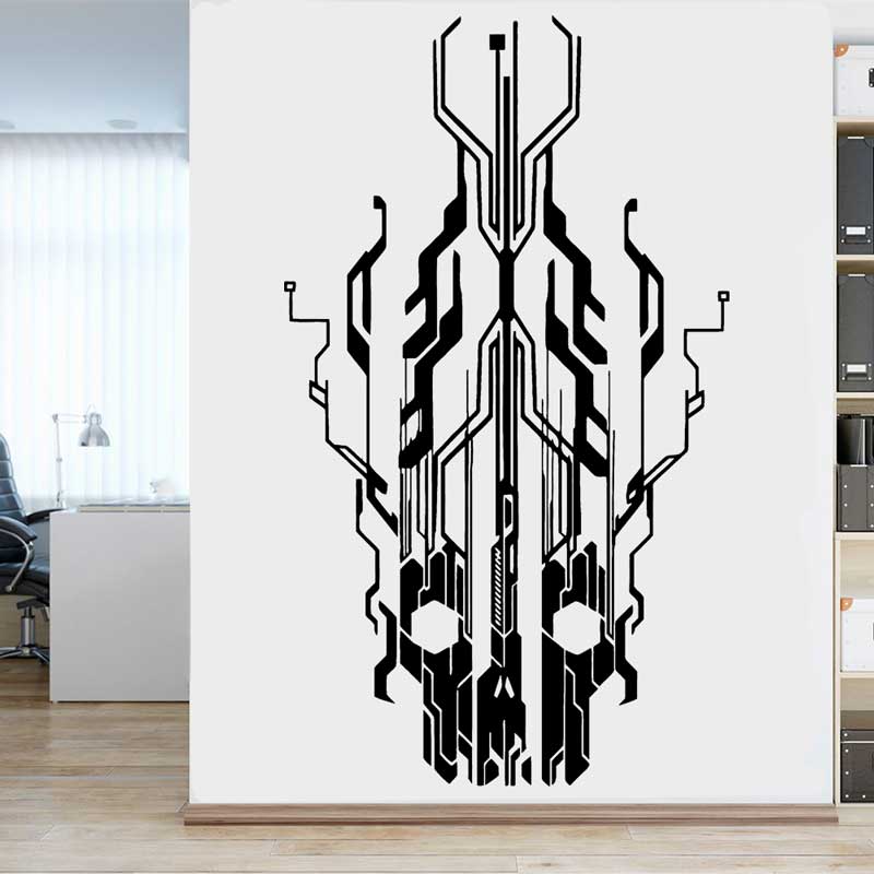 Tech Office Wall - Chip Circuit Tech Skull Vinyl Wall