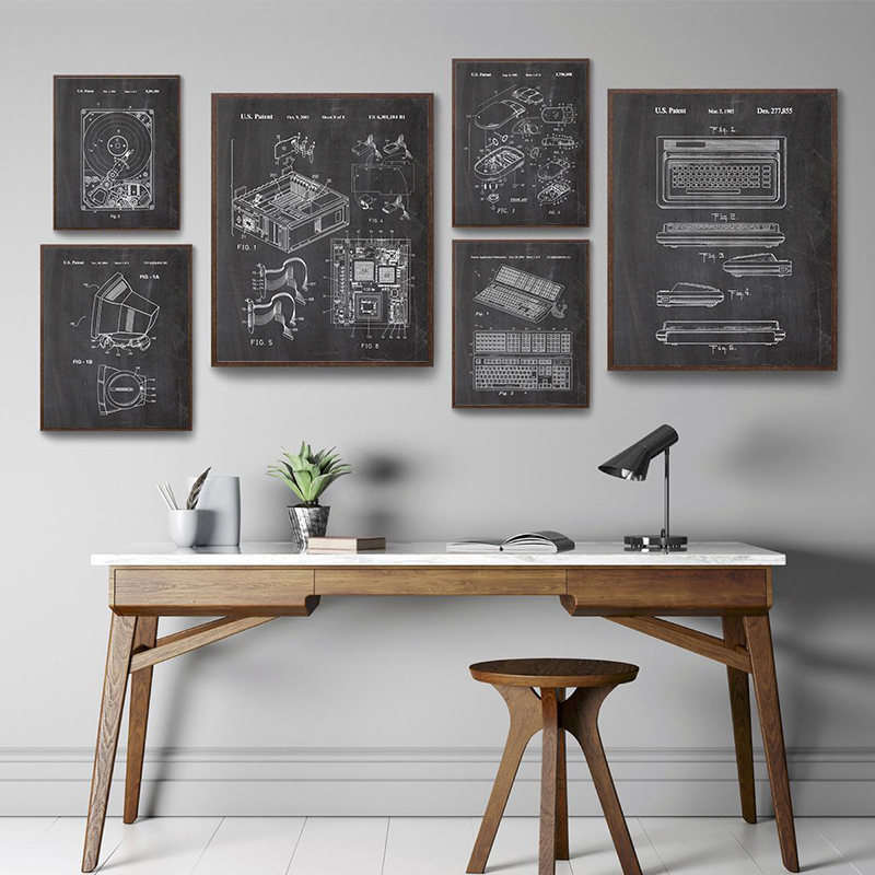 Tech Office Wall - 6Pcs Vintage Computer Patent Wall Art