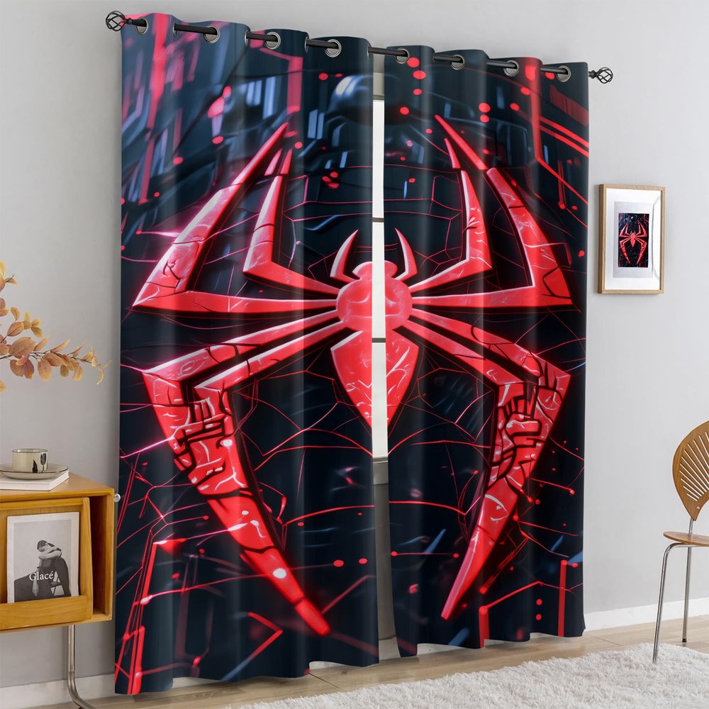 High Tech Office Room - Spider Print Curtains Futuristic Tech Black