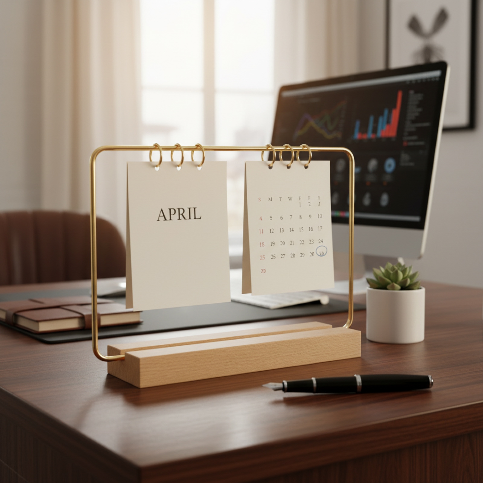 Office Tech Gadgets - Wooden Base Calendar Stand Stable Crafted
