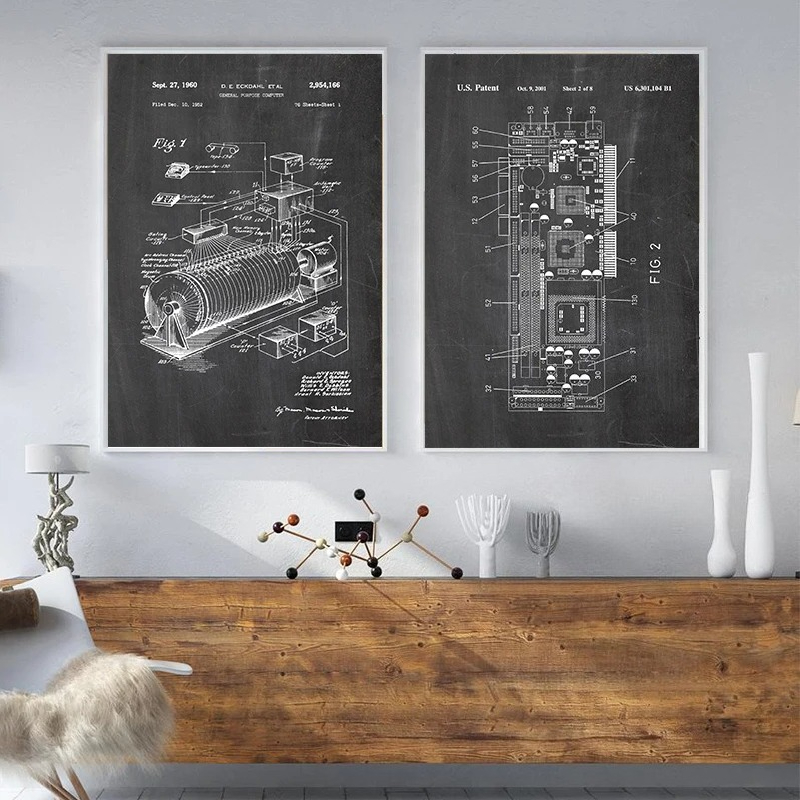 6Pcs Vintage Computer Patent W - огляд і ціна Tech Office Wall