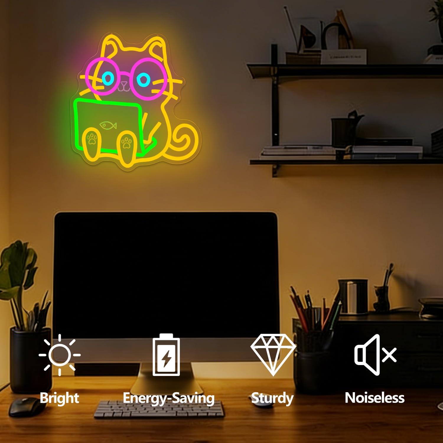 Cat Laptop Neon Sign USB Dimma - огляд і ціна Tech Office Wall