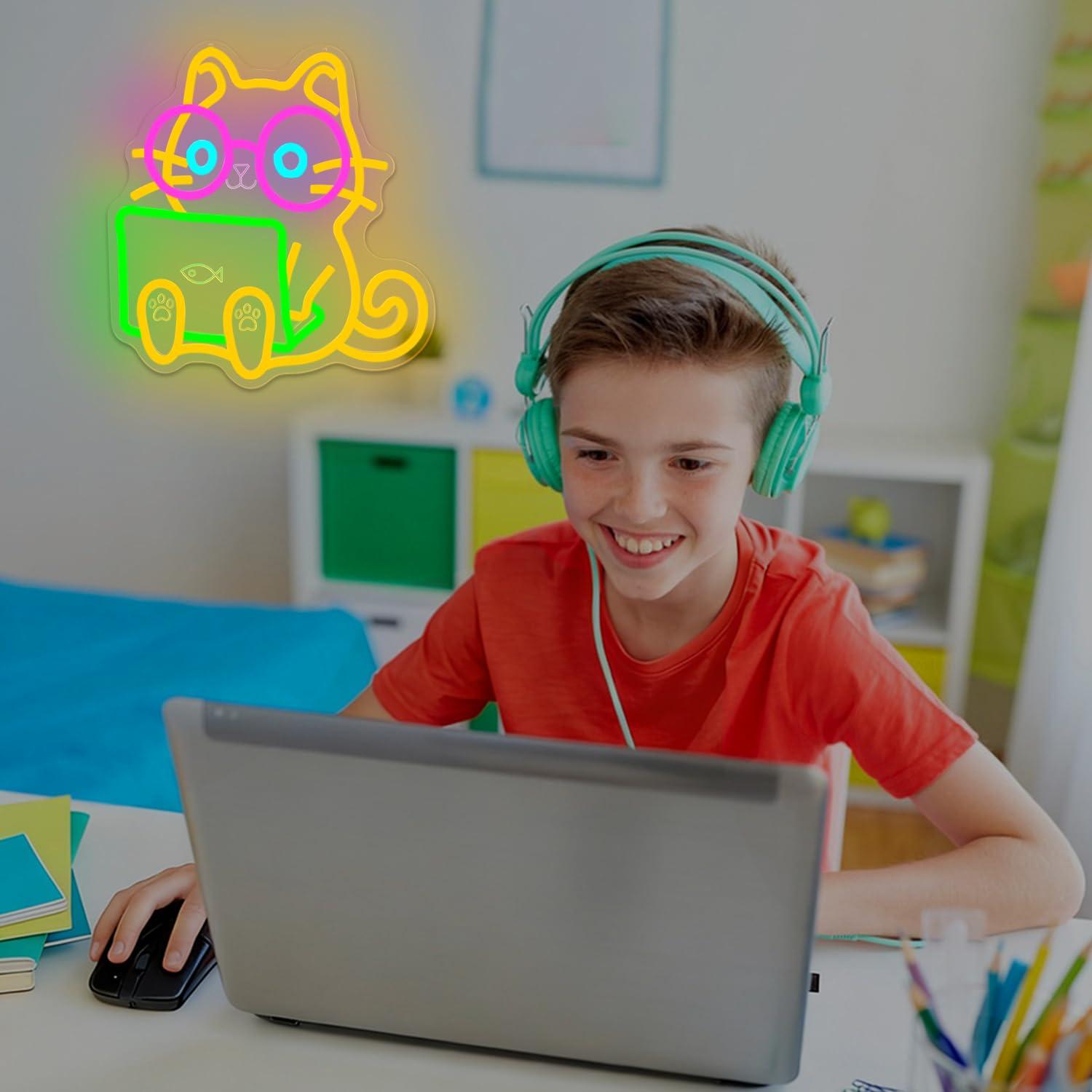 Cat Laptop Neon Sign USB Dimma - огляд і ціна Tech Office Wall